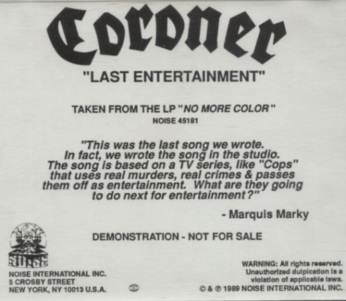 Coroner : Last Entertainment